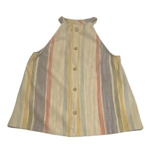 W5 Multicolor  XL  Striped Button Halter Tank Top